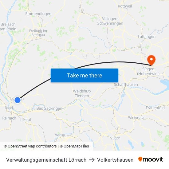 Verwaltungsgemeinschaft Lörrach to Volkertshausen map