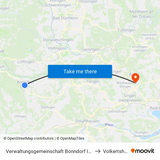 Verwaltungsgemeinschaft Bonndorf Im Schwarzwald to Volkertshausen map