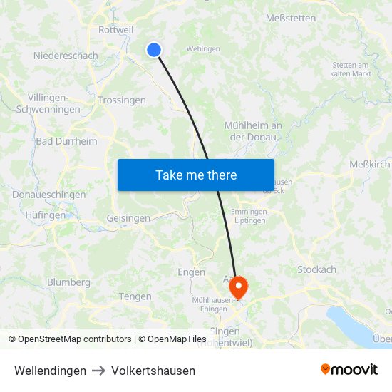 Wellendingen to Volkertshausen map