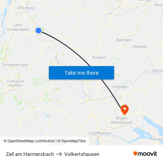 Zell am Harmersbach to Volkertshausen map