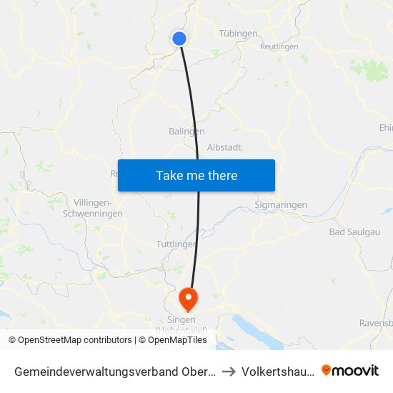 Gemeindeverwaltungsverband Oberes Gäu to Volkertshausen map