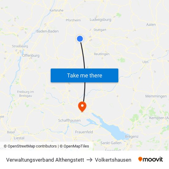 Verwaltungsverband Althengstett to Volkertshausen map