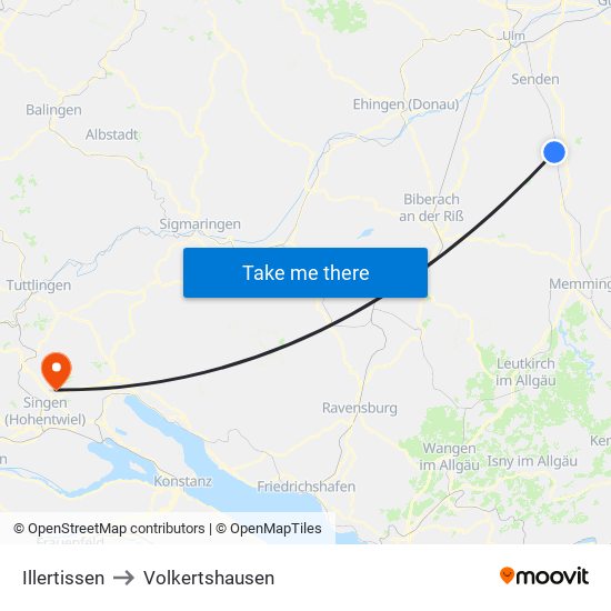 Illertissen to Volkertshausen map