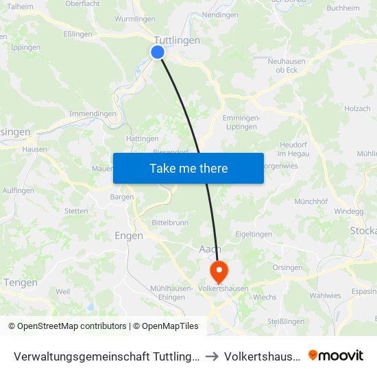 Verwaltungsgemeinschaft Tuttlingen to Volkertshausen map