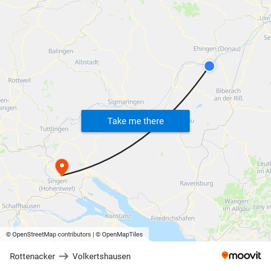 Rottenacker to Volkertshausen map