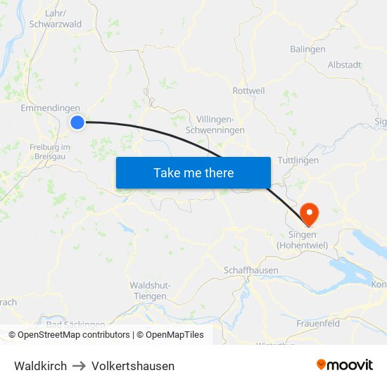 Waldkirch to Volkertshausen map
