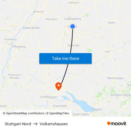 Stuttgart-Nord to Volkertshausen map