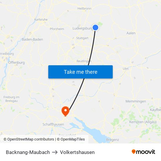 Backnang-Maubach to Volkertshausen map