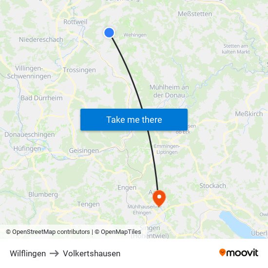 Wilflingen to Volkertshausen map