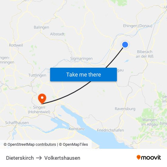 Dieterskirch to Volkertshausen map