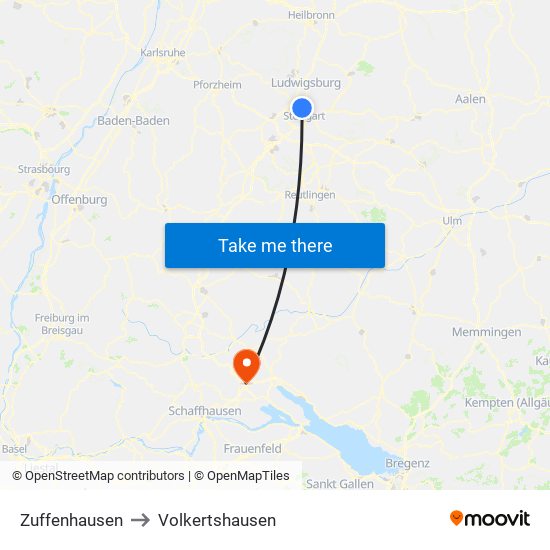 Zuffenhausen to Volkertshausen map
