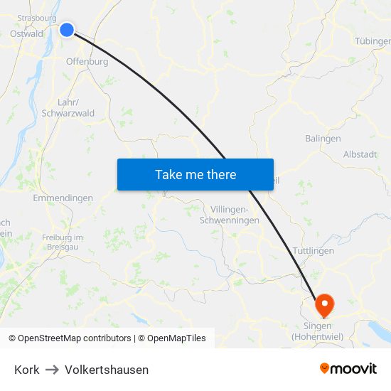 Kork to Volkertshausen map