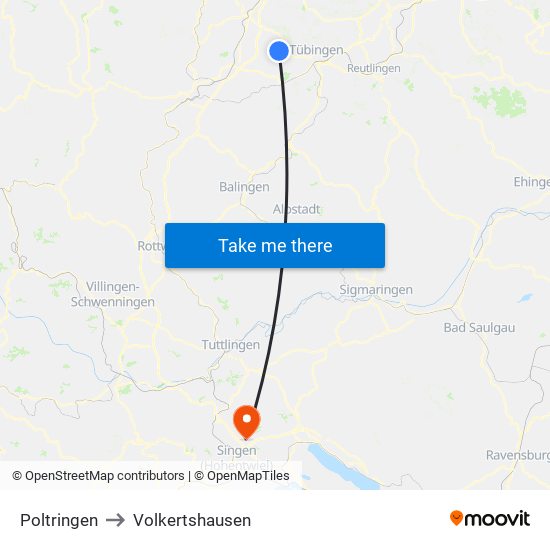 Poltringen to Volkertshausen map