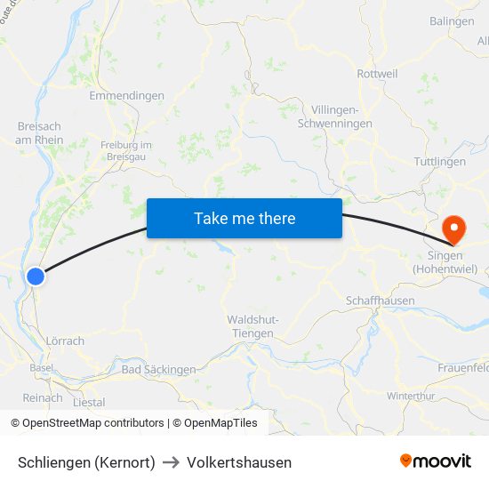 Schliengen (Kernort) to Volkertshausen map