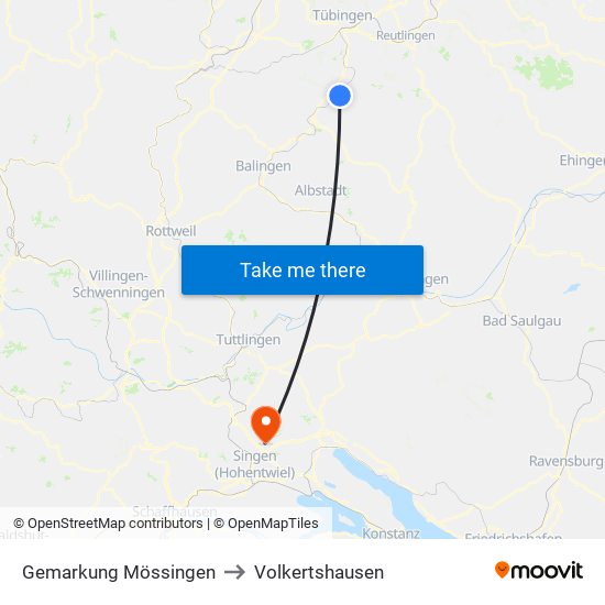 Gemarkung Mössingen to Volkertshausen map