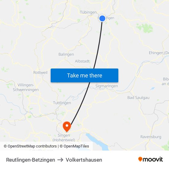 Reutlingen-Betzingen to Volkertshausen map