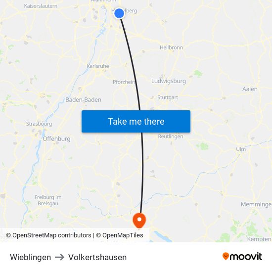 Wieblingen to Volkertshausen map