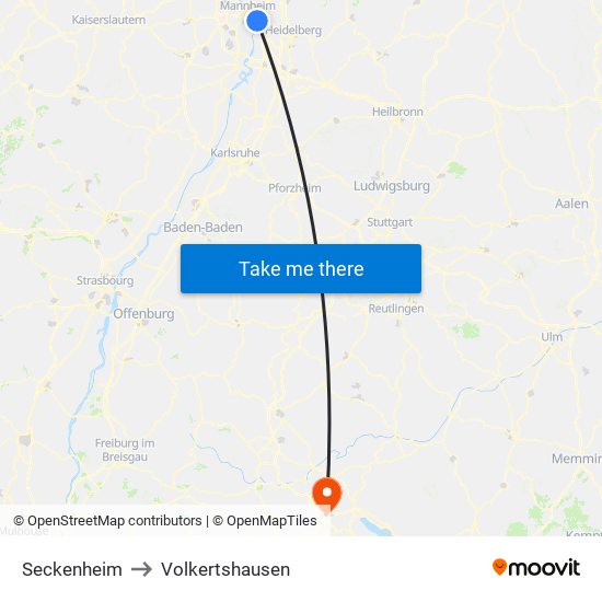 Seckenheim to Volkertshausen map