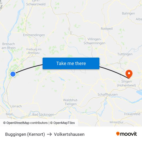 Buggingen (Kernort) to Volkertshausen map