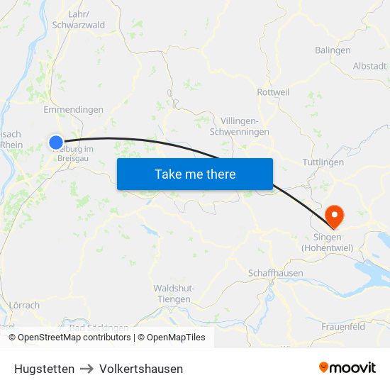 Hugstetten to Volkertshausen map