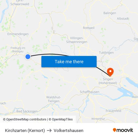 Kirchzarten (Kernort) to Volkertshausen map