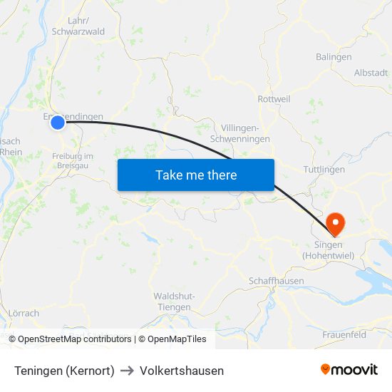 Teningen (Kernort) to Volkertshausen map