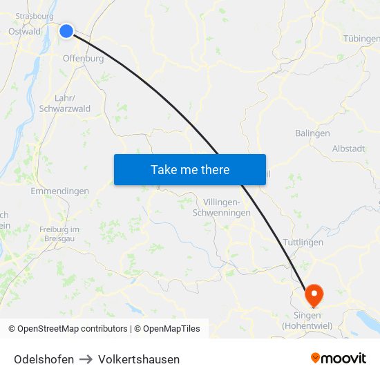 Odelshofen to Volkertshausen map