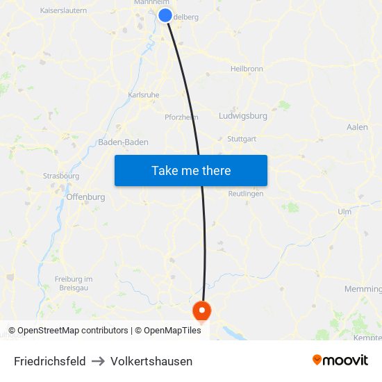 Friedrichsfeld to Volkertshausen map