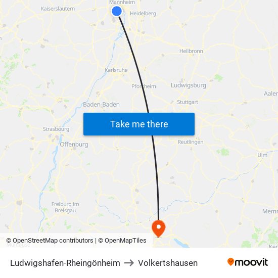 Ludwigshafen-Rheingönheim to Volkertshausen map