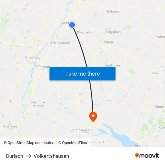 Durlach to Volkertshausen map