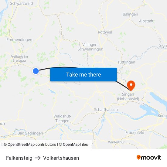 Falkensteig to Volkertshausen map