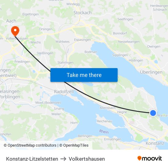 Konstanz-Litzelstetten to Volkertshausen map