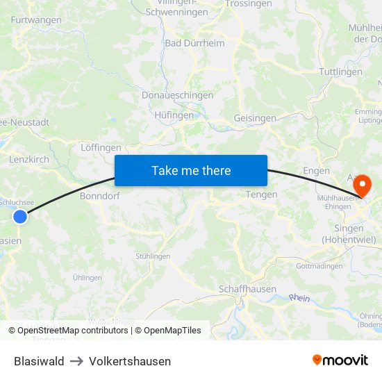 Blasiwald to Volkertshausen map