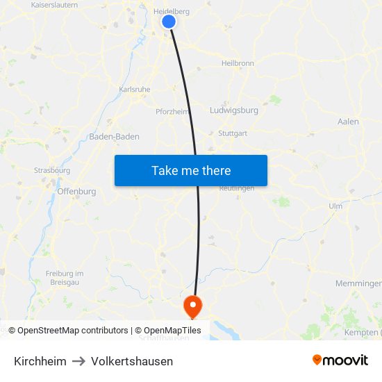 Kirchheim to Volkertshausen map