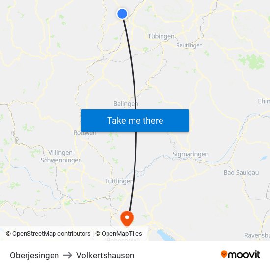 Oberjesingen to Volkertshausen map