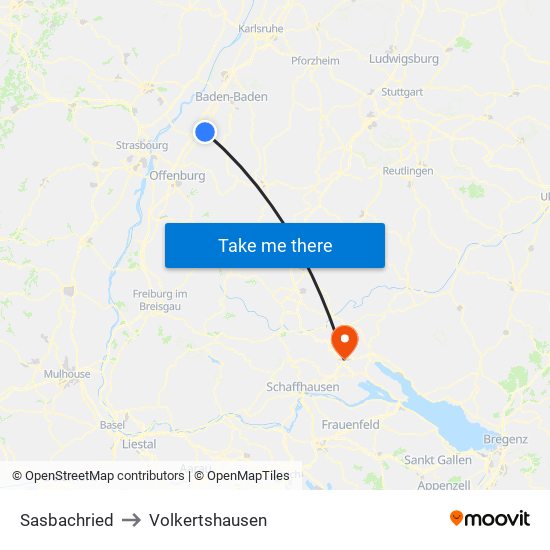 Sasbachried to Volkertshausen map