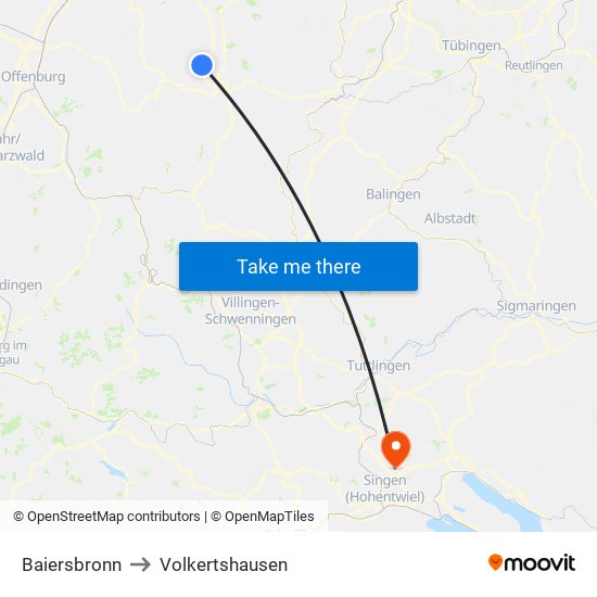 Baiersbronn to Volkertshausen map