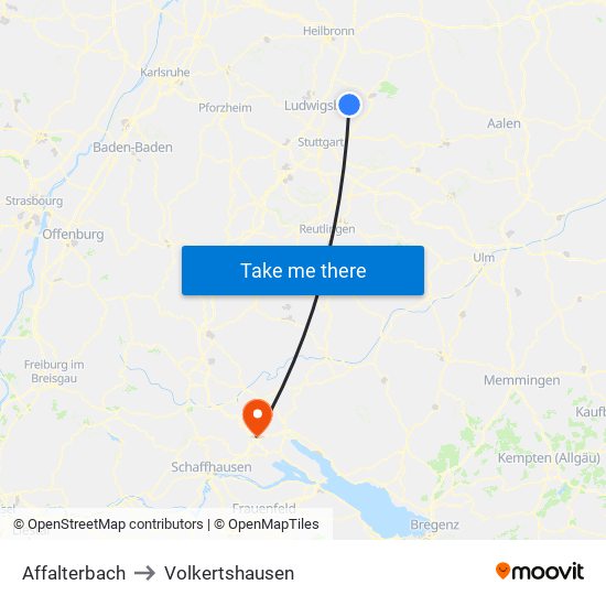 Affalterbach to Volkertshausen map