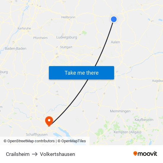 Crailsheim to Volkertshausen map