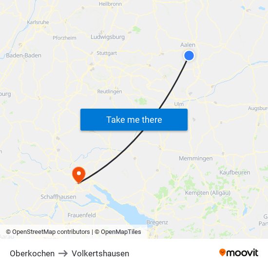 Oberkochen to Volkertshausen map