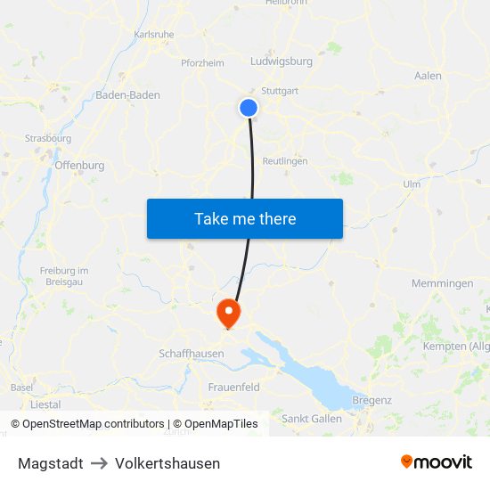 Magstadt to Volkertshausen map