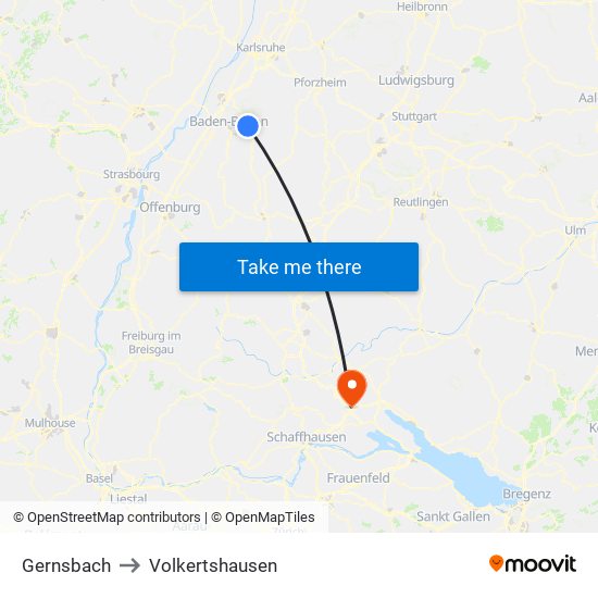 Gernsbach to Volkertshausen map
