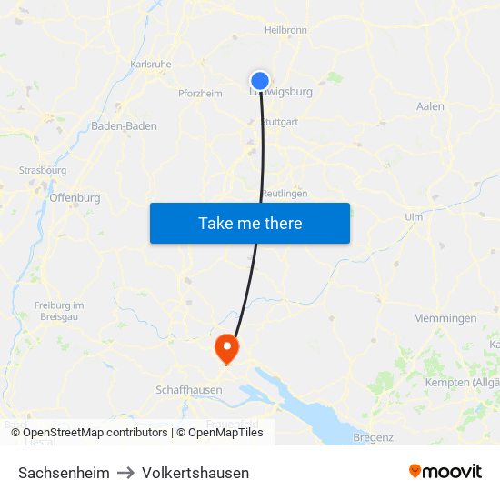 Sachsenheim to Volkertshausen map