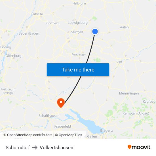 Schorndorf to Volkertshausen map