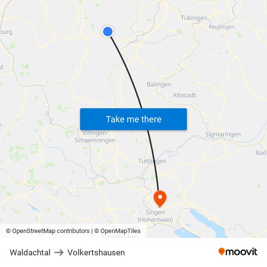 Waldachtal to Volkertshausen map