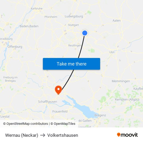 Wernau (Neckar) to Volkertshausen map