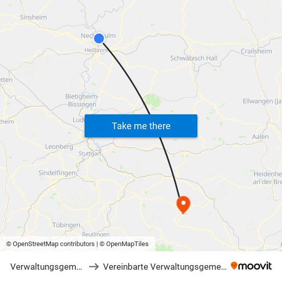 Verwaltungsgemeinschaft Neckarsulm to Vereinbarte Verwaltungsgemeinschaft Der Gemeinde Deggingen map