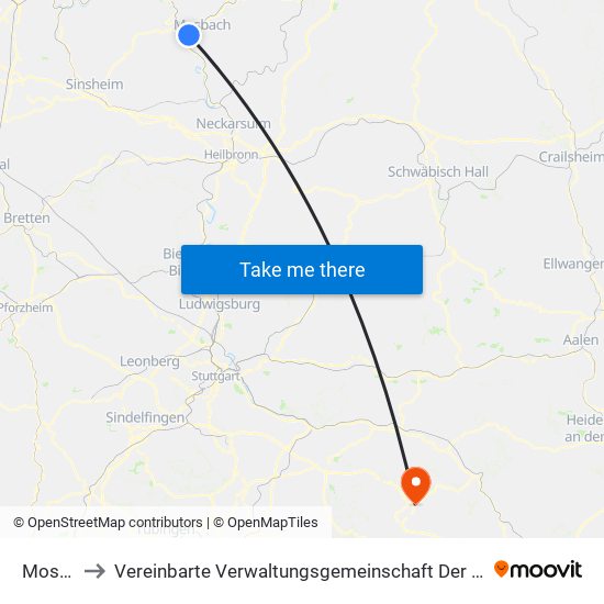 Mosbach to Vereinbarte Verwaltungsgemeinschaft Der Gemeinde Deggingen map