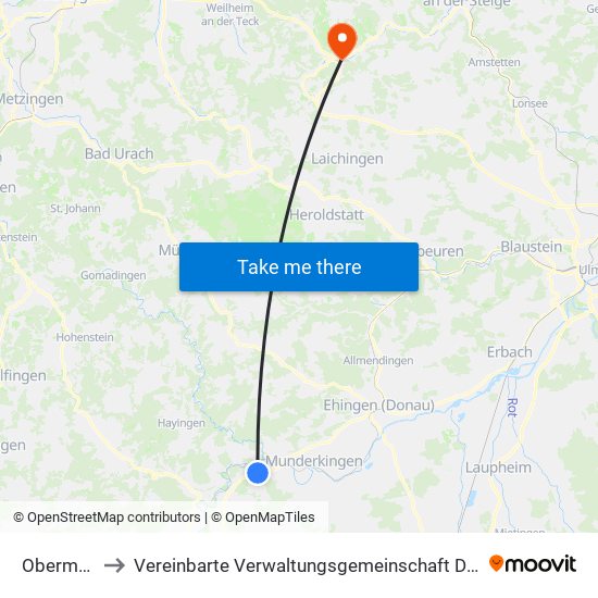 Obermarchtal to Vereinbarte Verwaltungsgemeinschaft Der Gemeinde Deggingen map