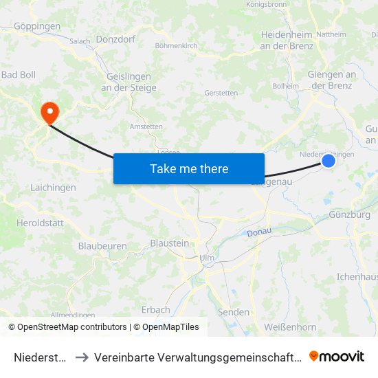 Niederstotzingen to Vereinbarte Verwaltungsgemeinschaft Der Gemeinde Deggingen map